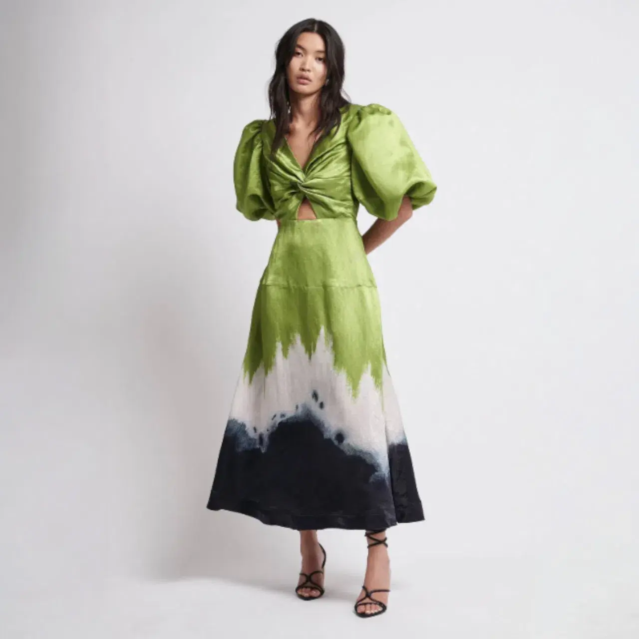 AJE Arcadian Puff Sleeve Knot Midi Dress Multi Size AU 6 - Image 2
