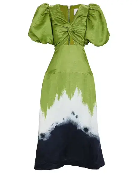 AJE Arcadian Puff Sleeve Knot Midi Dress Multi Size AU 6 - Image 4