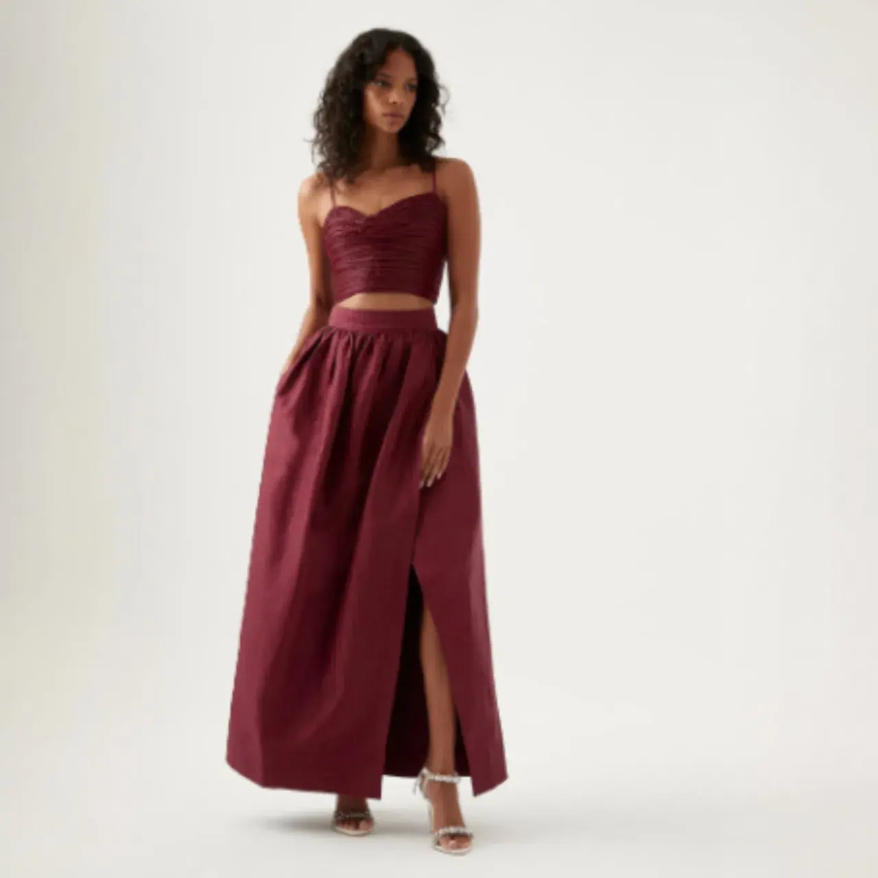 AJE Laurier Wave Cropped Top & Mirabelle Tulip Maxi Skirt Set Burgundy Size AU 14 16 - Image 1
