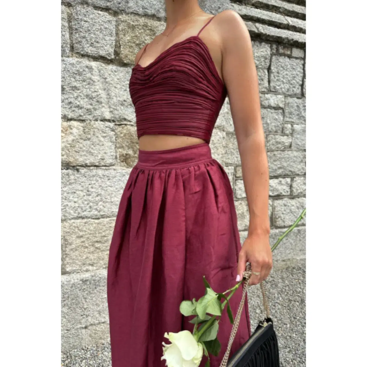 AJE Laurier Wave Cropped Top & Mirabelle Tulip Maxi Skirt Set Burgundy Size AU 14 16 - Image 5