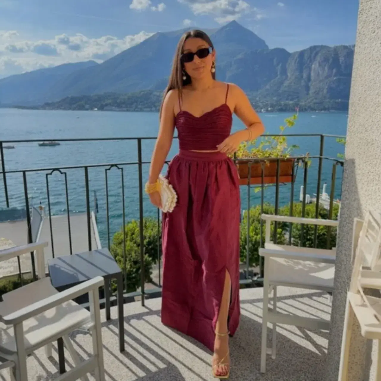 AJE Laurier Wave Cropped Top & Mirabelle Tulip Maxi Skirt Set Burgundy Size AU 14 16 - Image 4