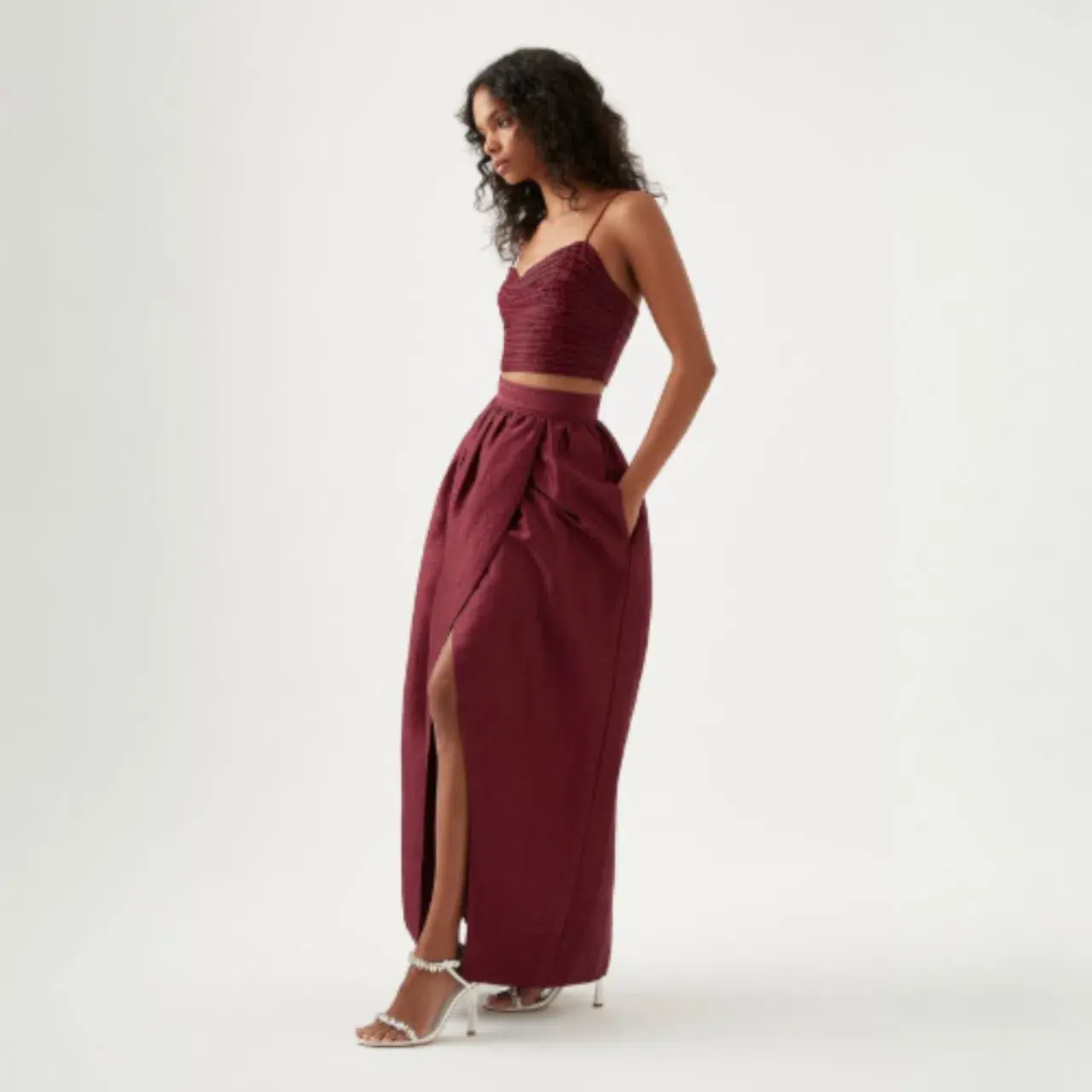 AJE Laurier Wave Cropped Top & Mirabelle Tulip Maxi Skirt Set Burgundy Size AU 14 16 - Image 3