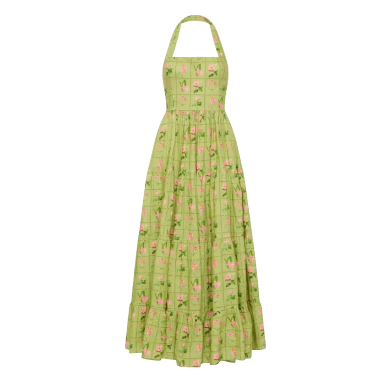 PALM NOOSA Willow Linen Midi Dress Green Floral Tile Size AU 14 - Image 7