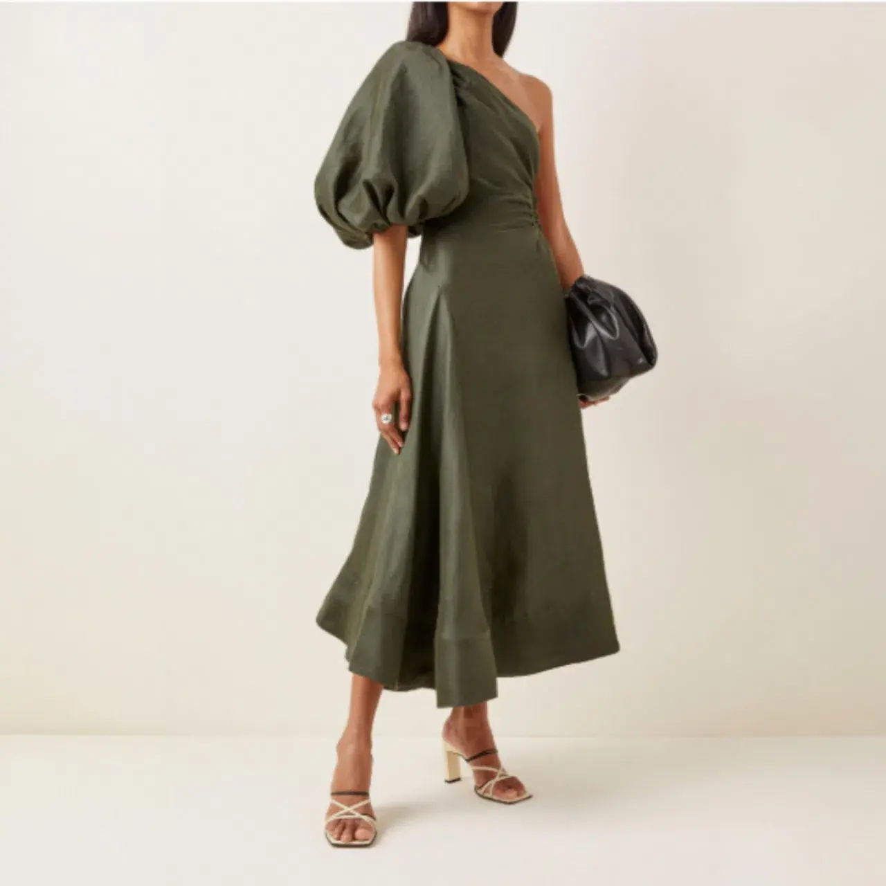 AJE Concept One Shoulder Puff Sleeve Midi Dress Green Size AU 10 - Image 2