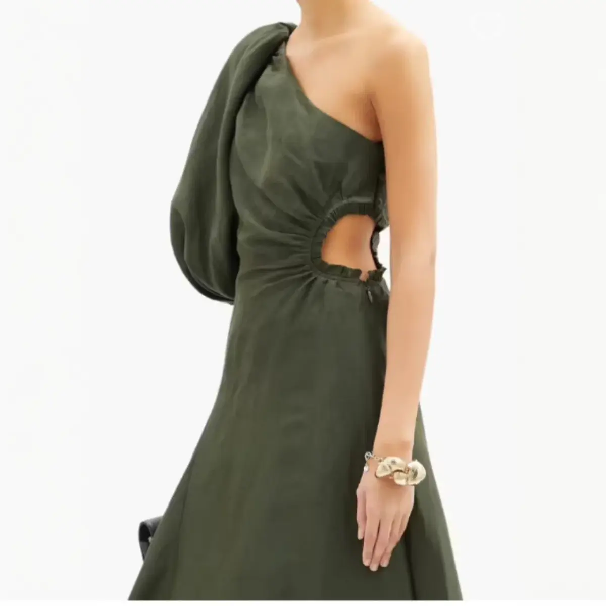 AJE Concept One Shoulder Puff Sleeve Midi Dress Green Size AU 10 - Image 4