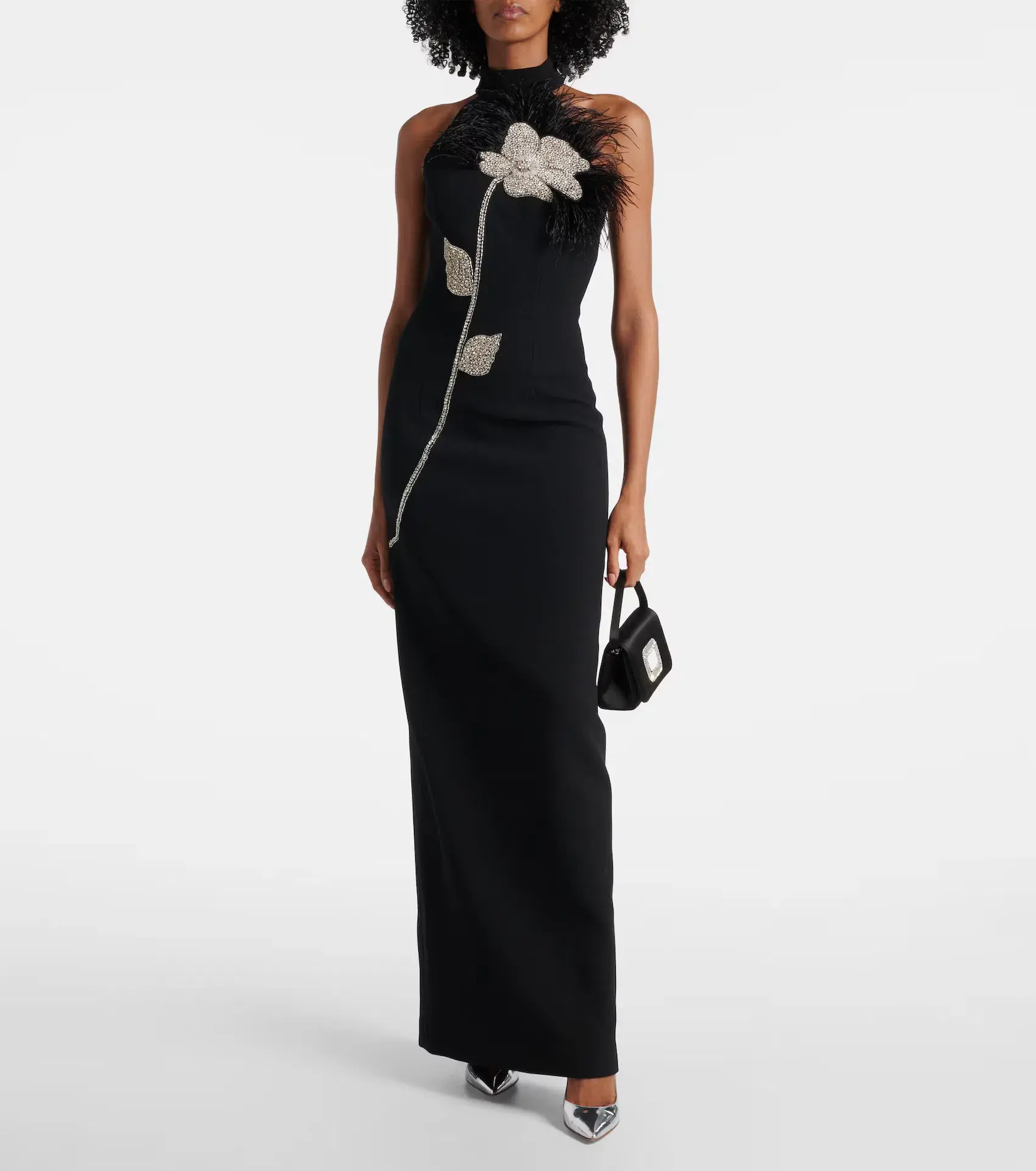 Rebecca Vallance Starlight Embellished Feather Trimmed Gown in Black Size AU 8 - Image 1