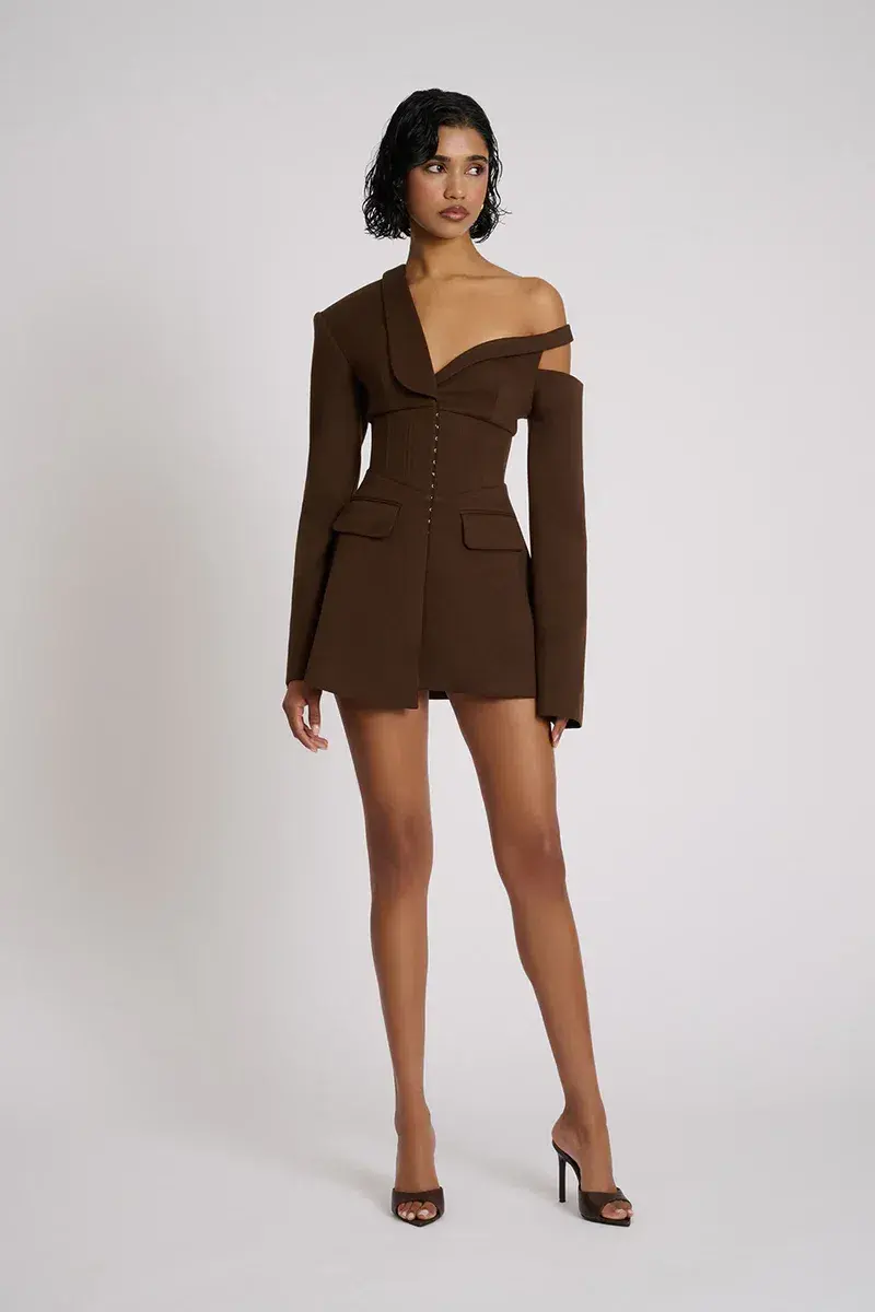 Eliya The Label Ayla Blazer MIni  Dress in Brown Size M / AU 10 - Image 2