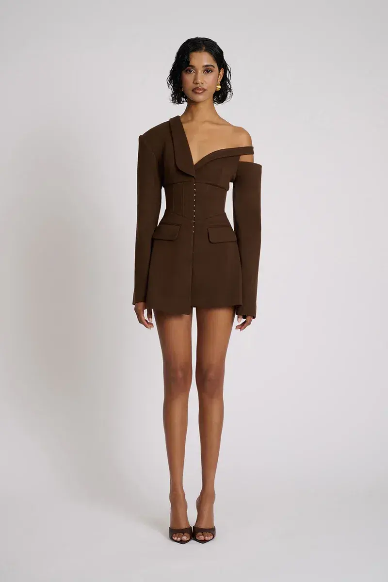 Eliya The Label Ayla Blazer MIni  Dress in Brown Size M / AU 10 for rent on The Volte - main image