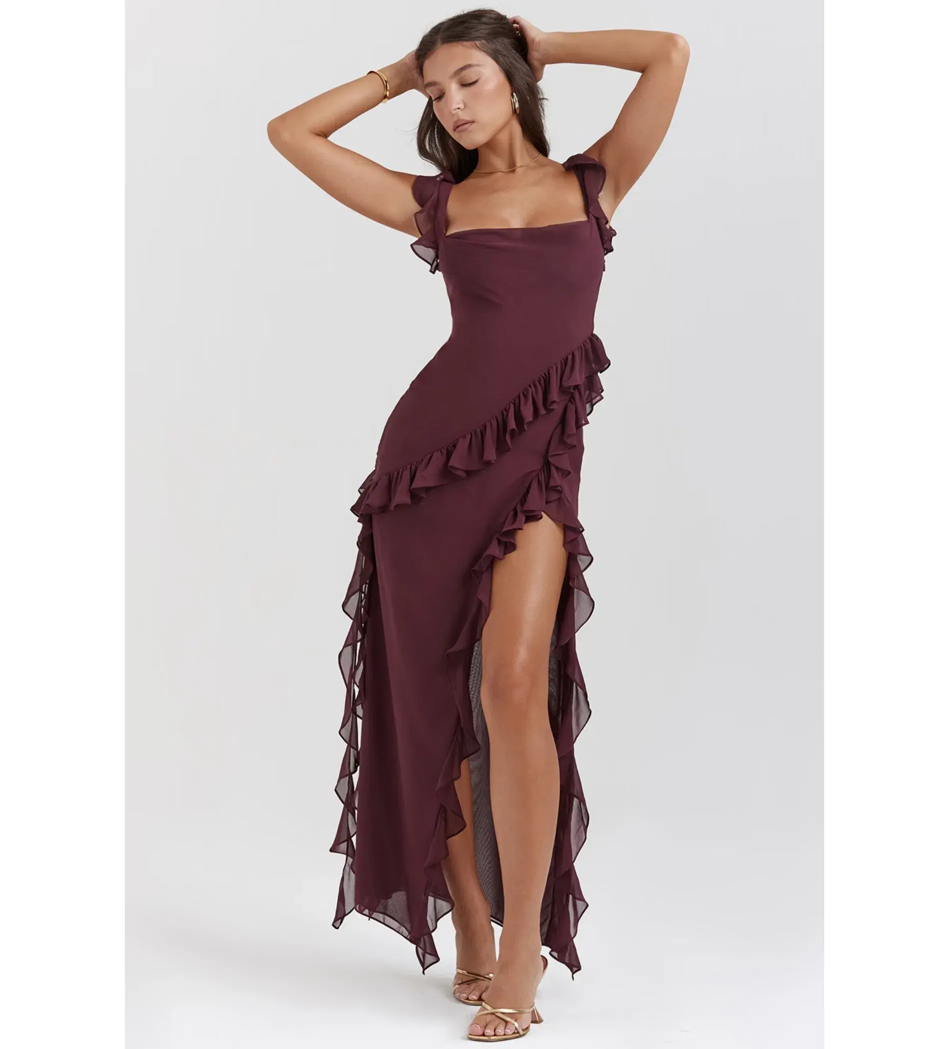 House of CB Ariela Ruffle Maxi Dress Mulberry Size 6/XS - Image 5