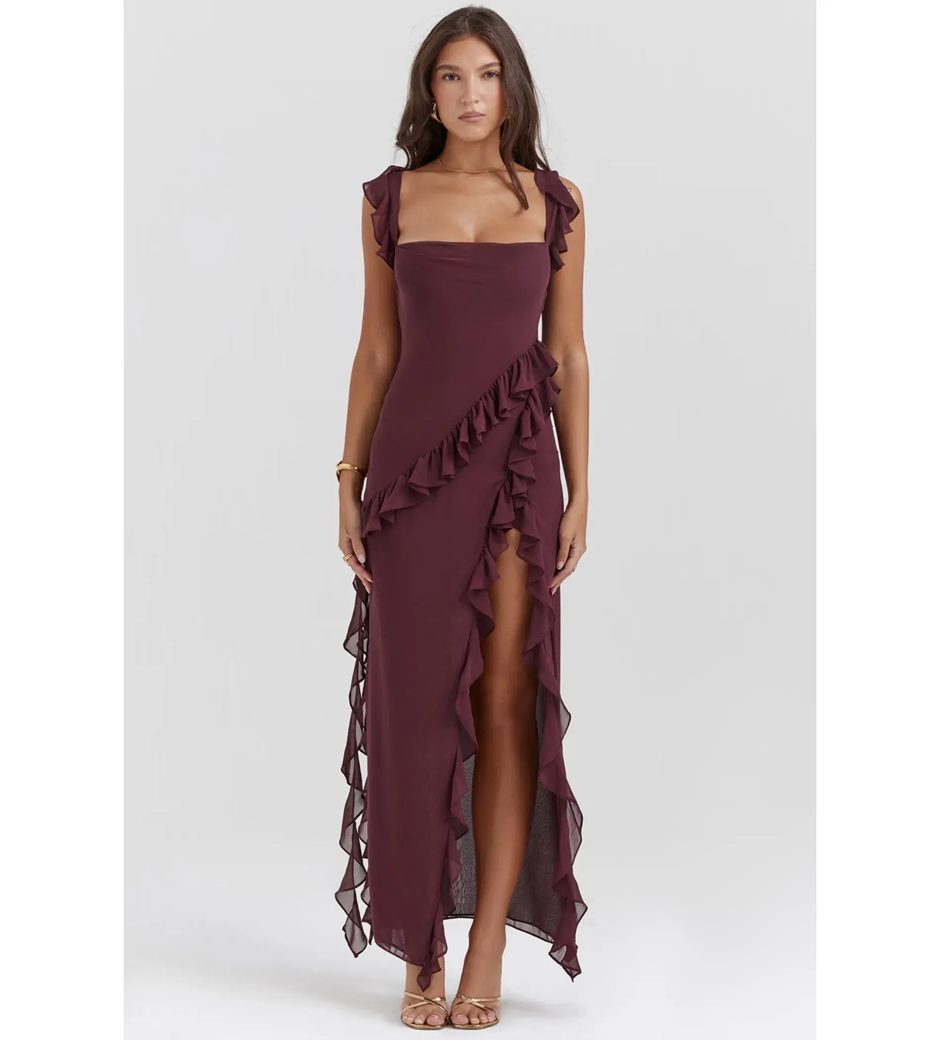 House of CB Ariela Ruffle Maxi Dress Mulberry Size 6/XS - Image 1