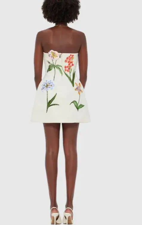 Leo Lin Rosario Velvet Mini Dress Botanical Print Snow Size 8 for rent on The Volte - main image