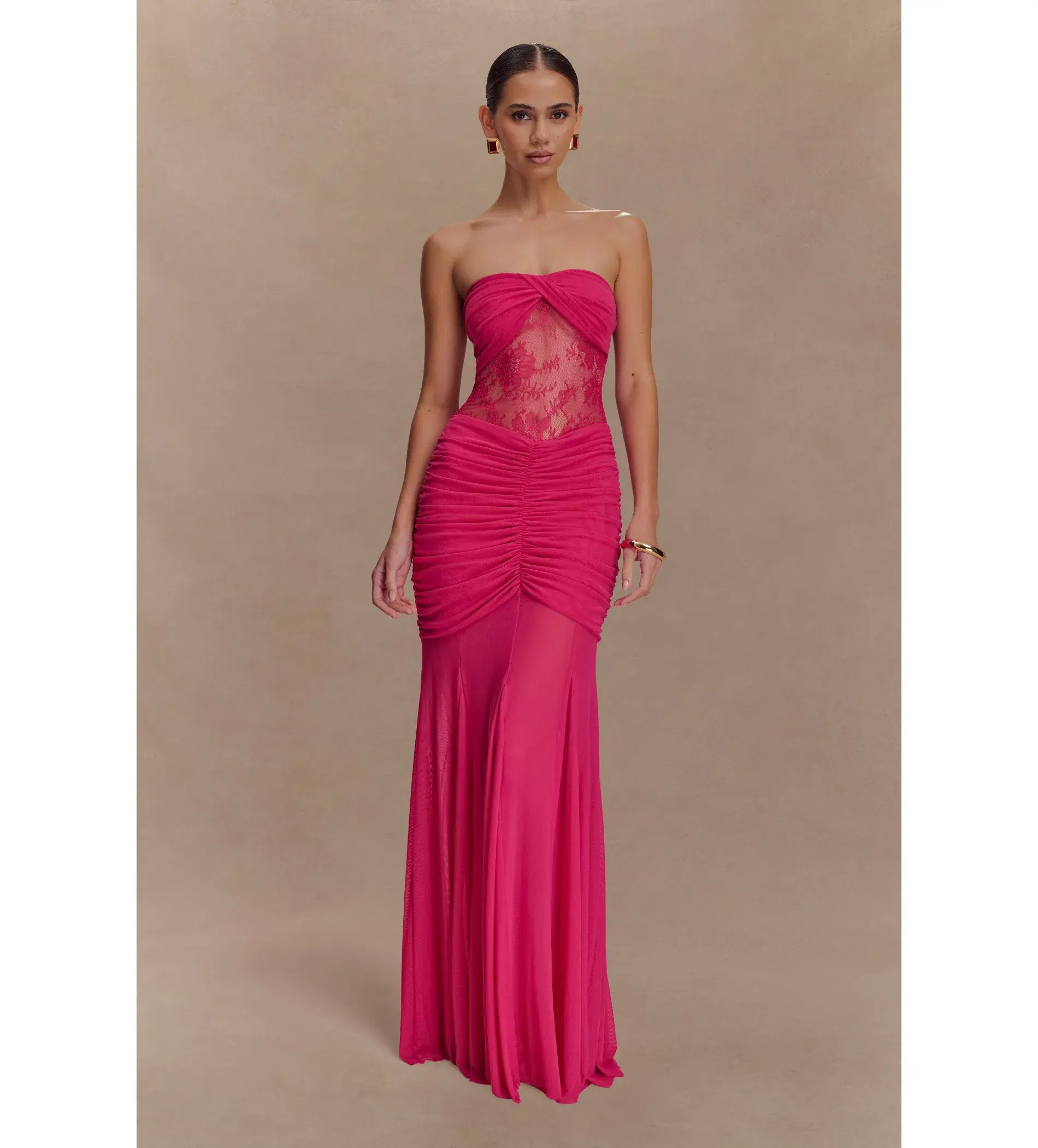 Meshki Khadijah Lace And Mesh Maxi Dress in Dragonfruit Size S / AU 8 - Image 1
