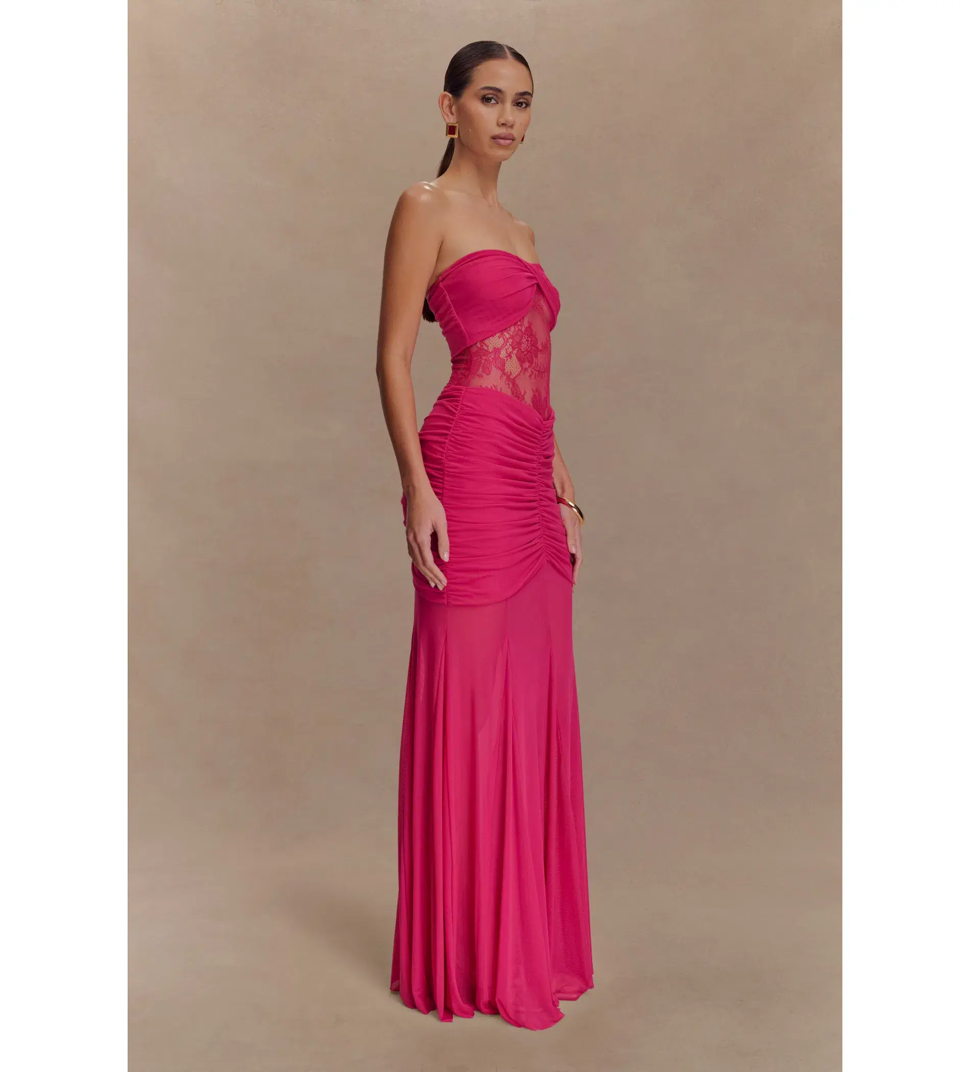 Meshki Khadijah Lace And Mesh Maxi Dress in Dragonfruit Size S / AU 8 - Image 2