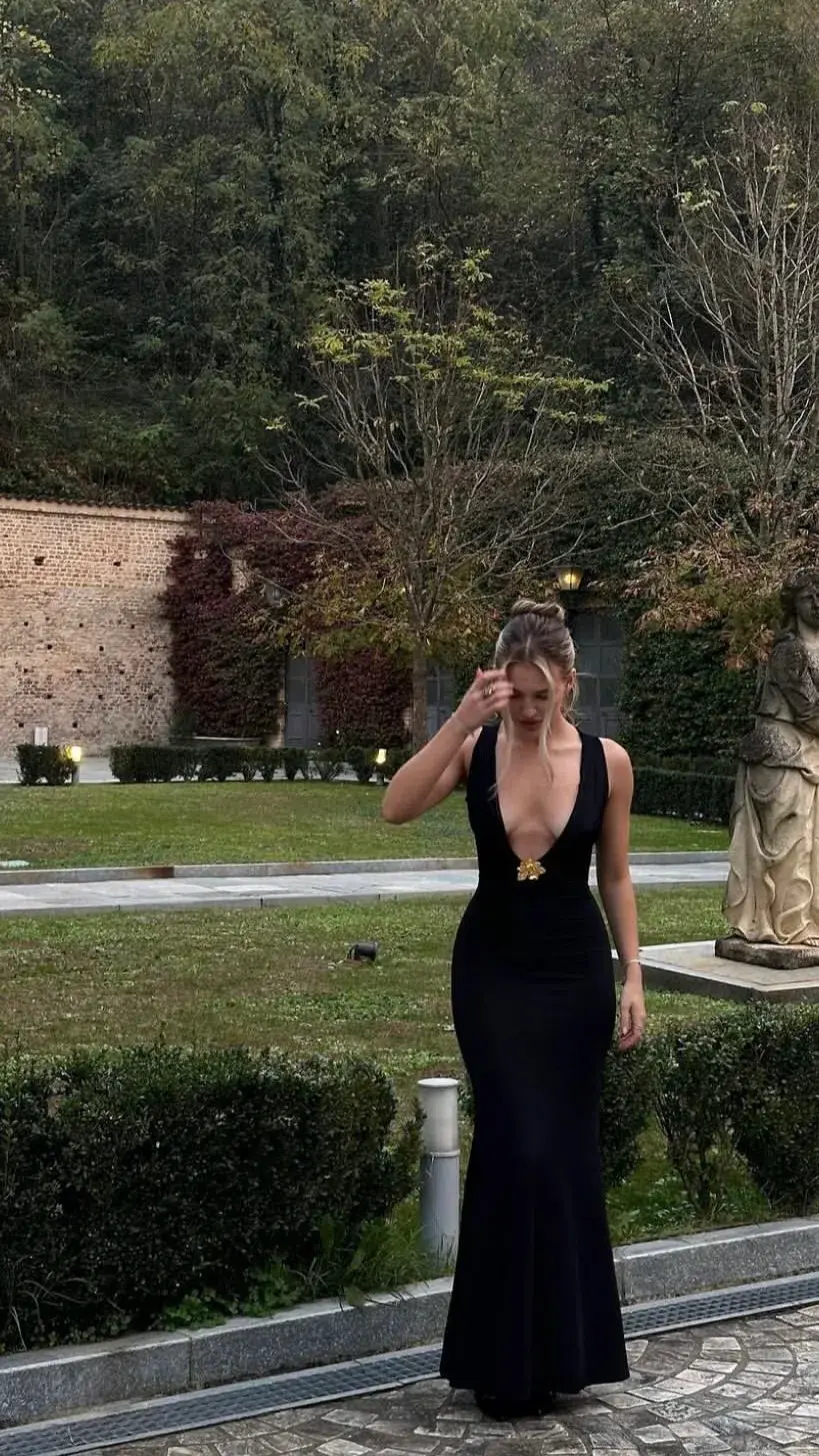 MESHKI Beck Plunge Maxi Dress Black Size 8 for rent on The Volte - main image