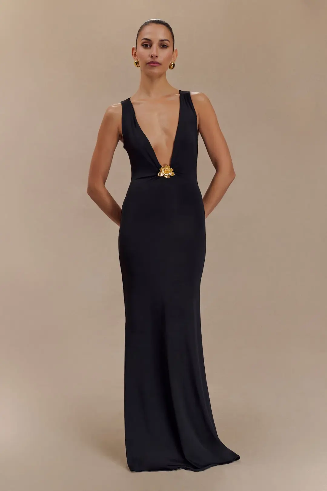 MESHKI Beck Plunge Maxi Dress Black Size 8 for rent on The Volte - main image