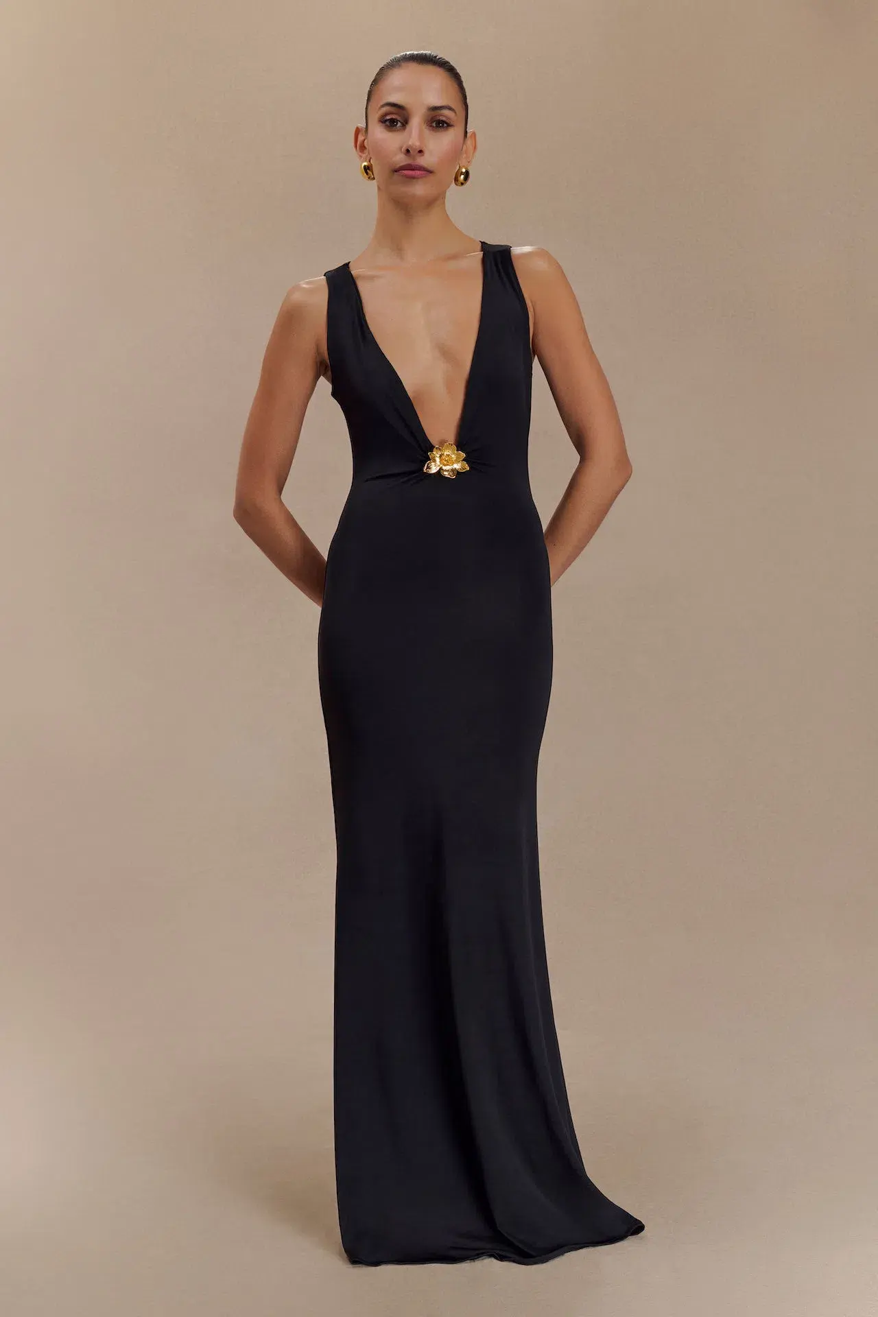 MESHKI Beck Plunge Maxi Dress Black Size 8 - Image 1