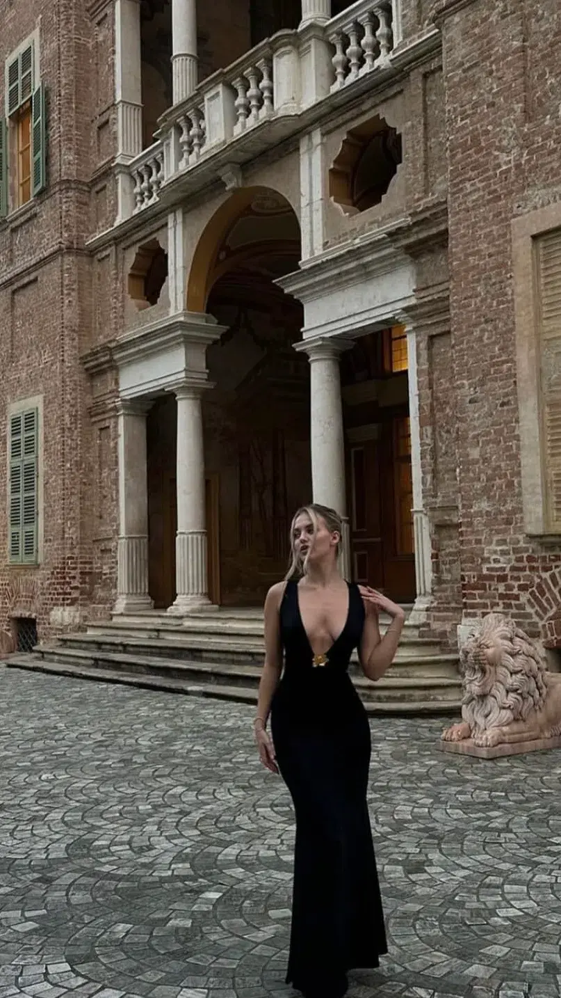 MESHKI Beck Plunge Maxi Dress Black Size 8 for rent on The Volte - main image