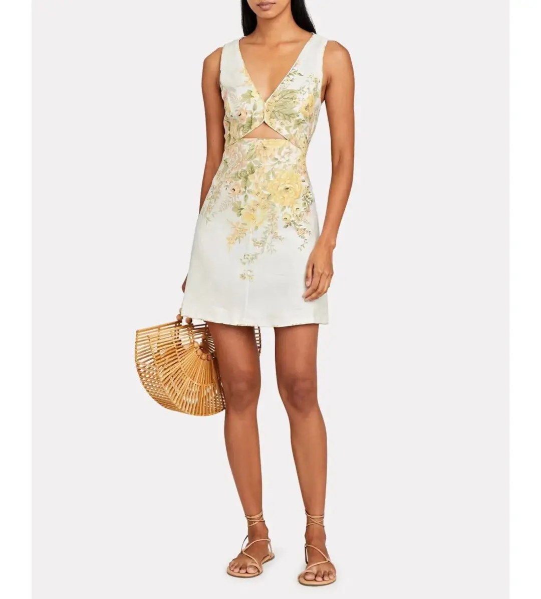 Zimmermann Amelie Cut Out Mini Dress Ivory Garden Floral Size 1 AU 10 for rent on The Volte - main image