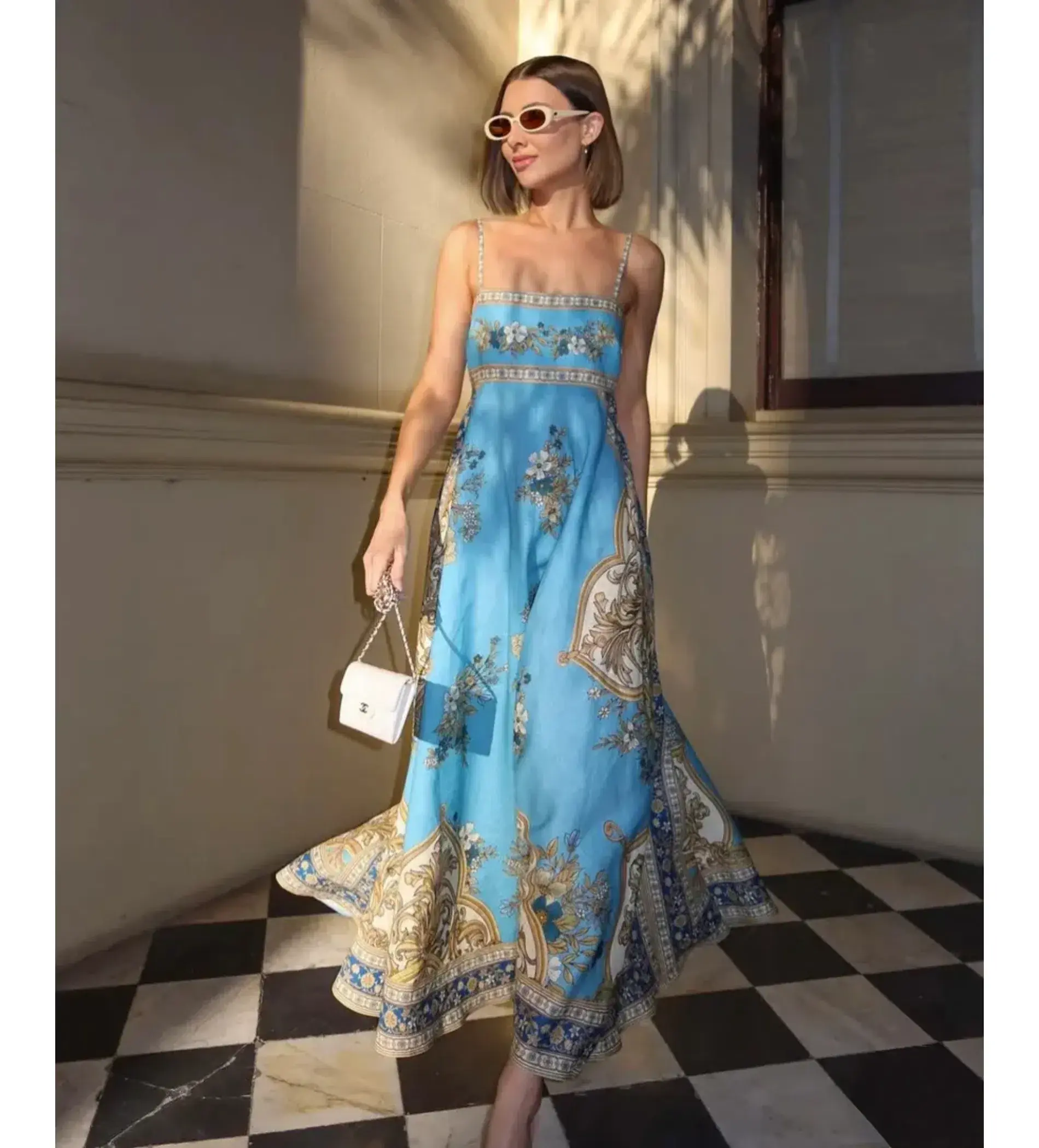Alemais x La Sirena Exclusive Cassie Midi Sundress Blue Floral Size AU 12 - Image 1