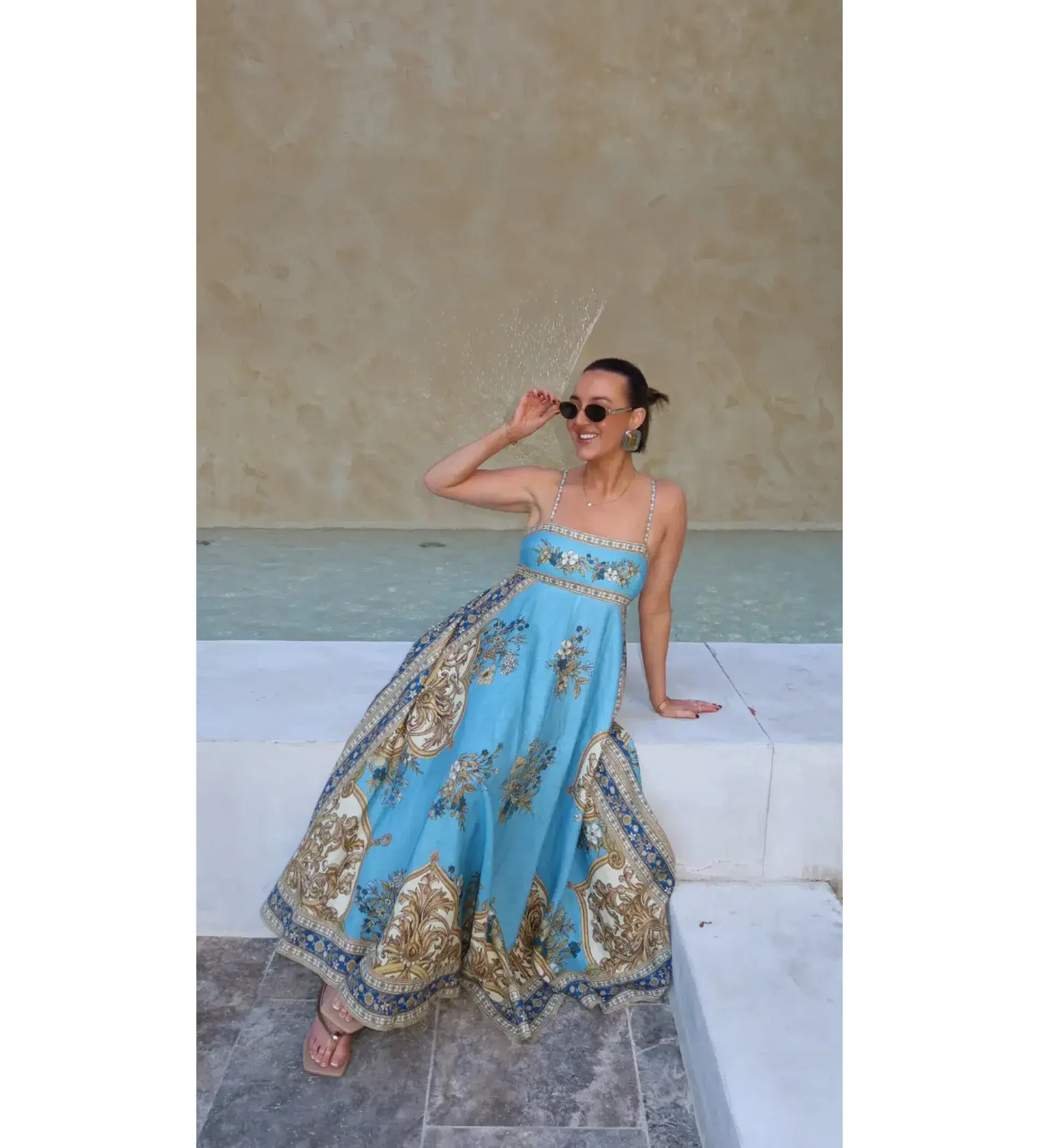 Alemais x La Sirena Exclusive Cassie Midi Sundress Blue Floral Size AU 12 - Image 2