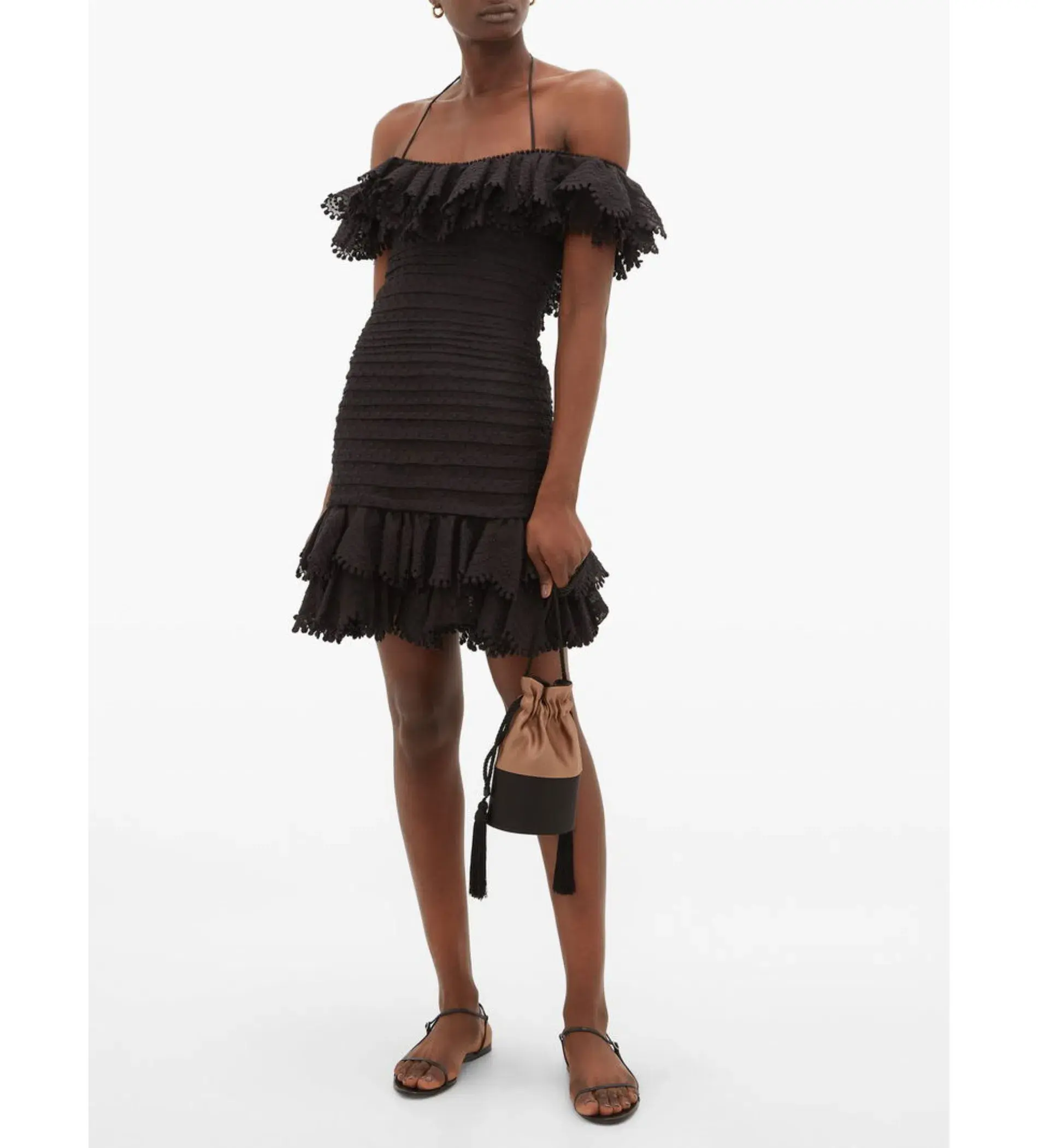 Zimmerman Super Eight Ruffled Pintucked Mini Dress Black Size 0 AU 8 - Image 1