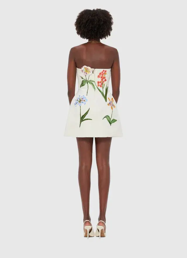 Leo Lin Rosario Velvet Mini Dress - Botanical Print in Snow Size 14 - Image 2