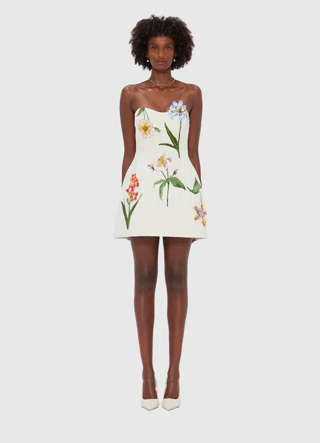 Leo Lin Rosario Velvet Mini Dress - Botanical Print in Snow Size 14 - Image 1
