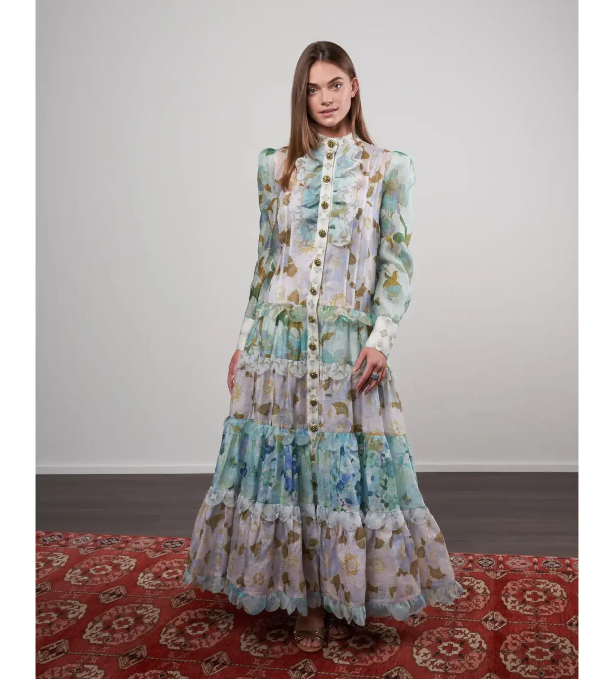 Zimmermann Rhythm Scalloped Silk Maxi Dress in Blue Size 1/ AU 10 - Image 1