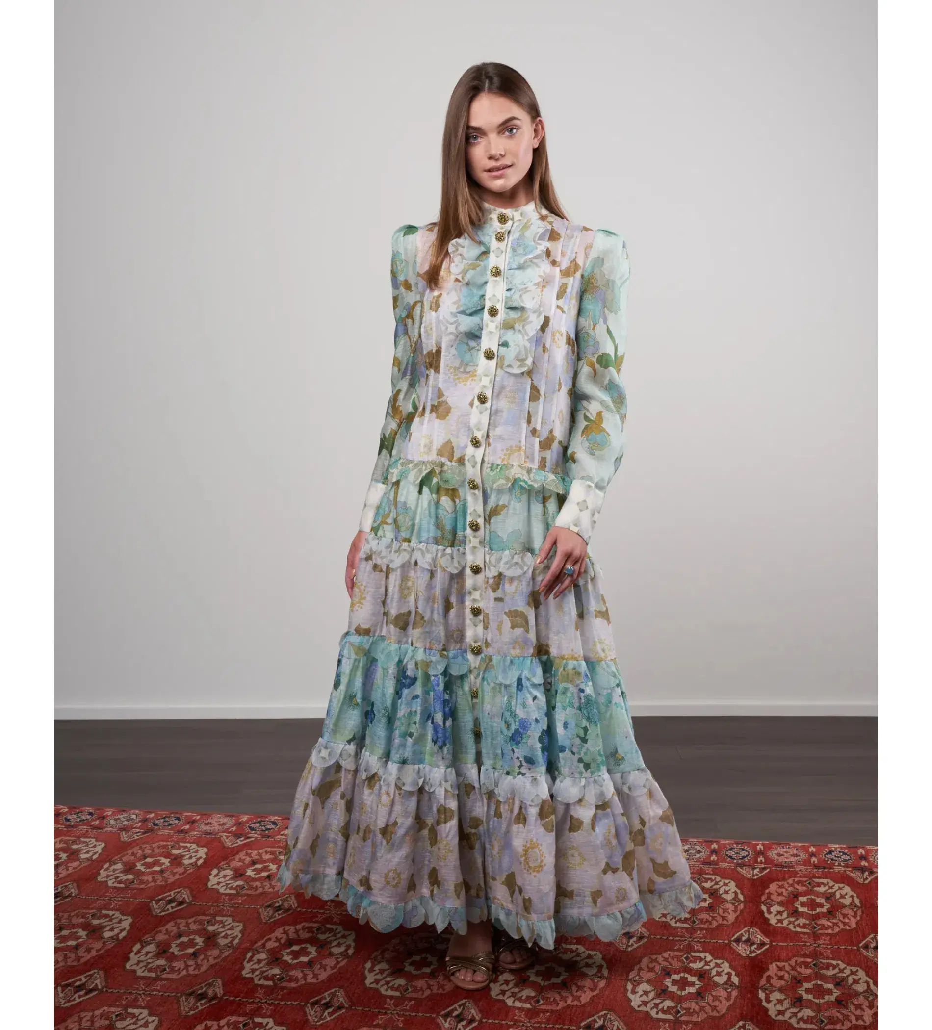 Zimmermann Rhythm Scalloped Silk Maxi Dress in Blue Size 1/ AU 10 - Image 1