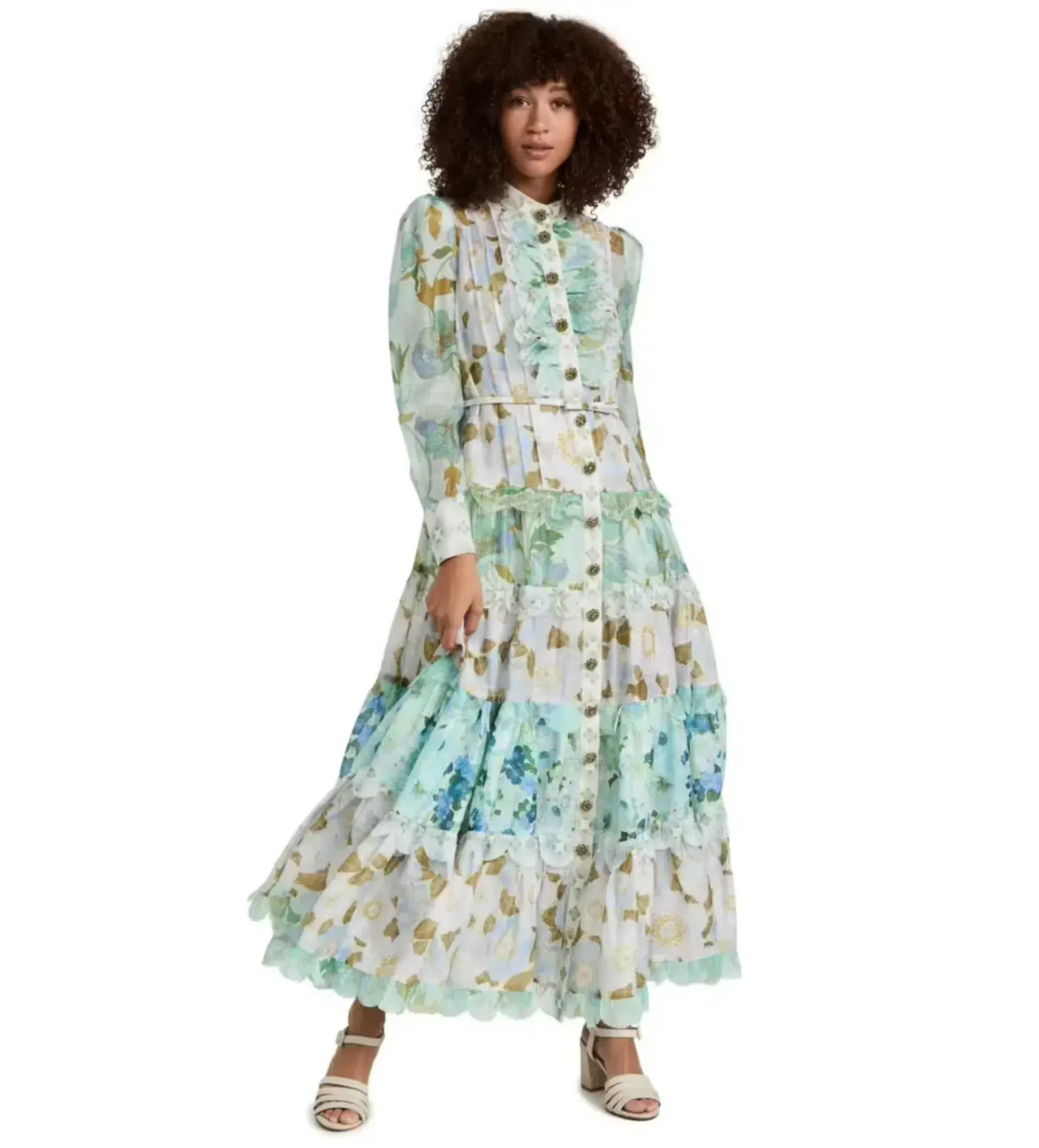 Zimmermann Rhythm Scalloped Silk Maxi Dress in Blue Size 1/ AU 10 - Image 2