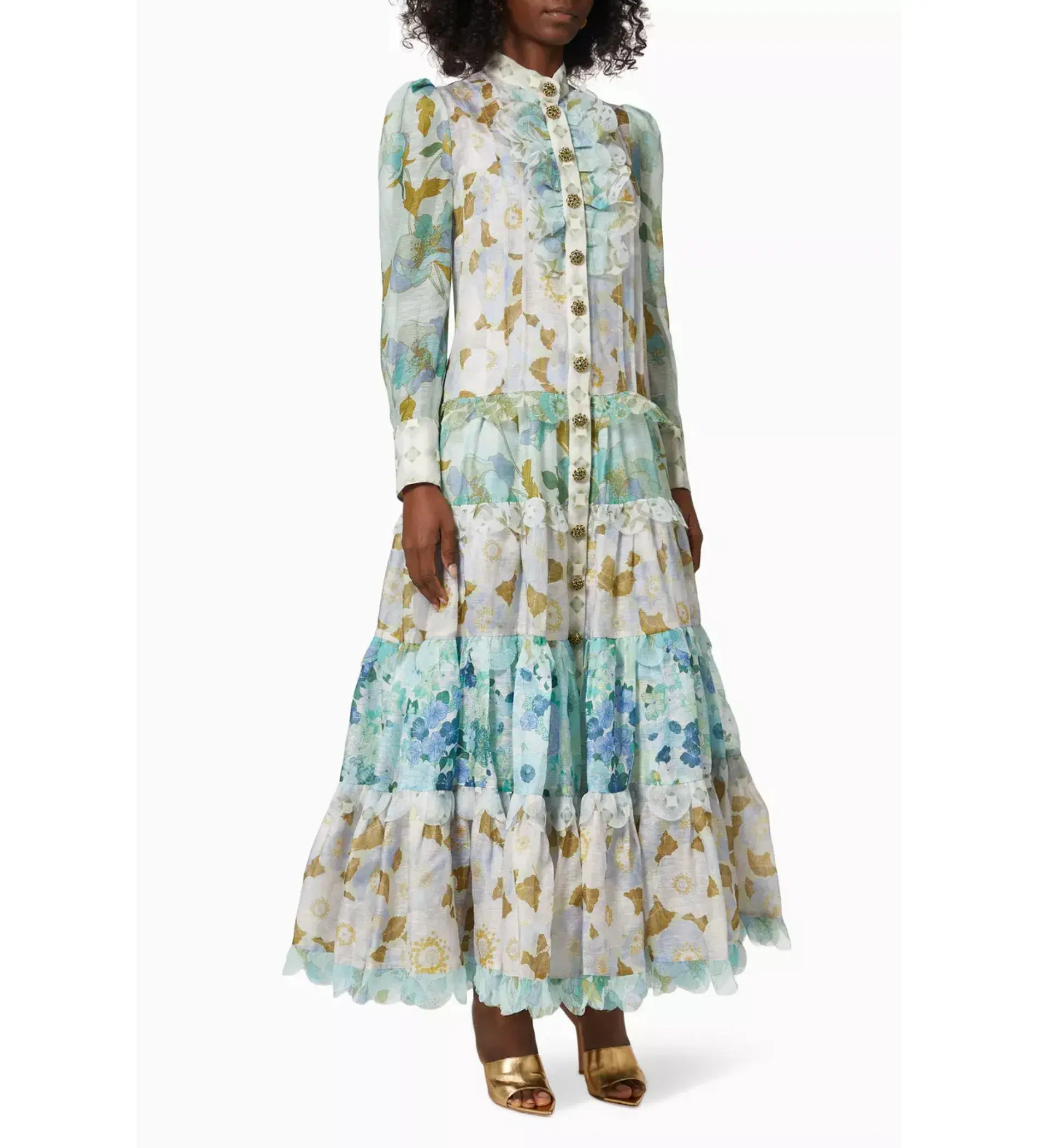 Zimmermann Rhythm Scalloped Silk Maxi Dress in Blue Size 1/ AU 10 - Image 3