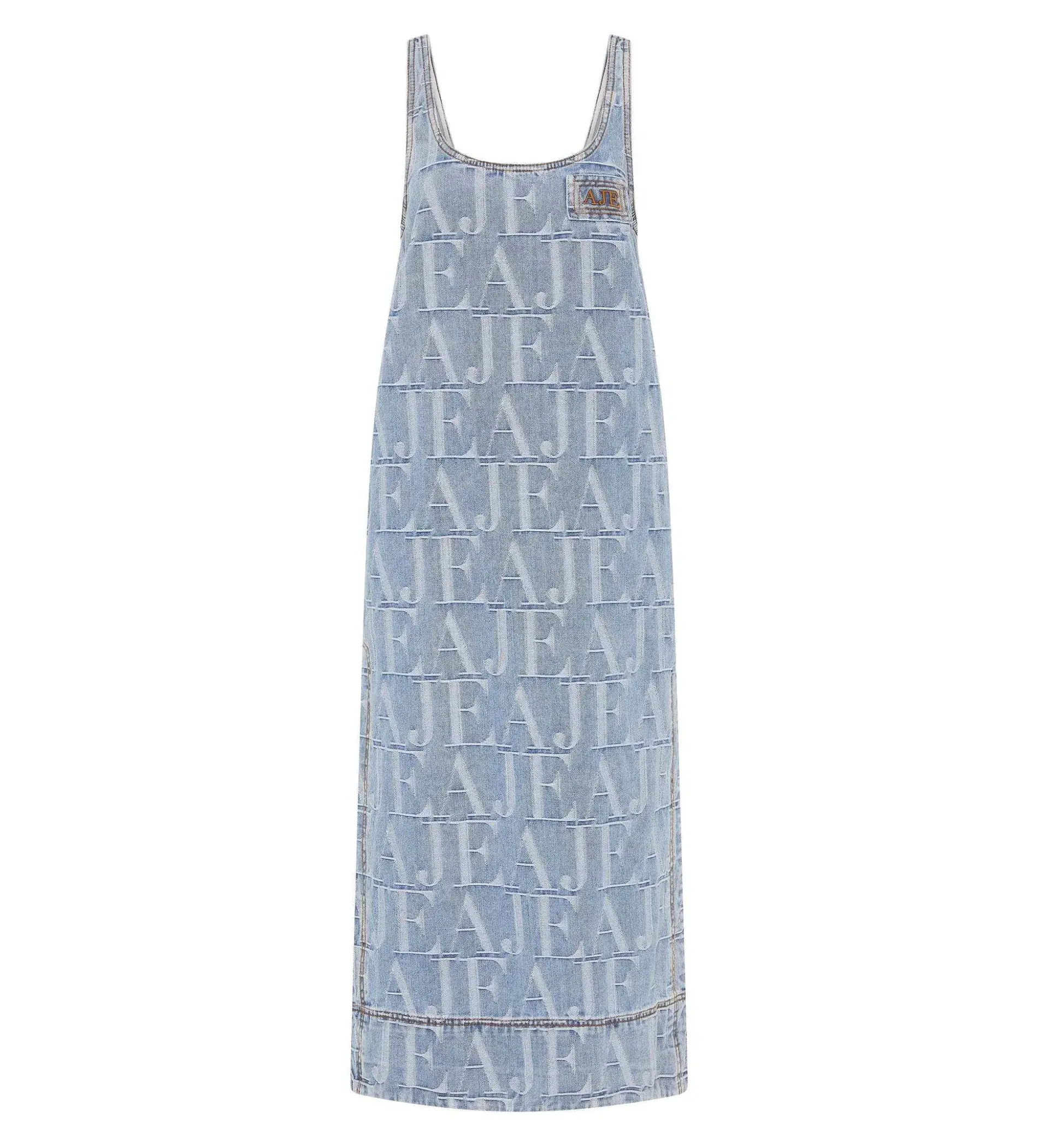 Aje Nostalgia Denim Midi Dress Coastal Logo Wash Size AU 12 - Image 5