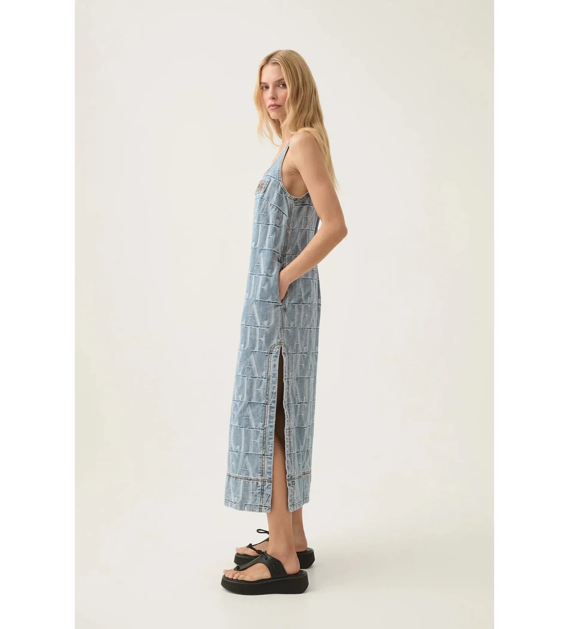 Aje Nostalgia Denim Midi Dress Coastal Logo Wash Size AU 12 - Image 2
