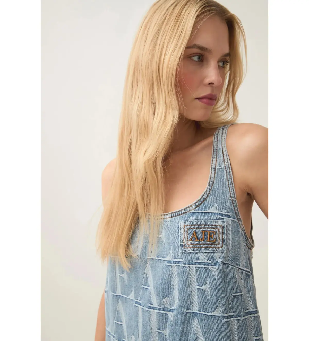 Aje Nostalgia Denim Midi Dress Coastal Logo Wash Size AU 12 - Image 4