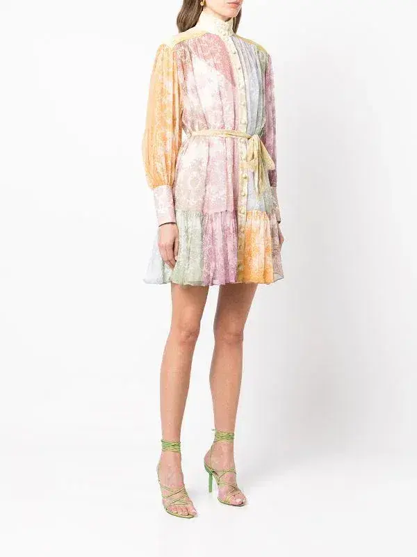 Zimmermann Dancer Lantern Mini Dress Spliced Lace Print AU 10 - Image 2