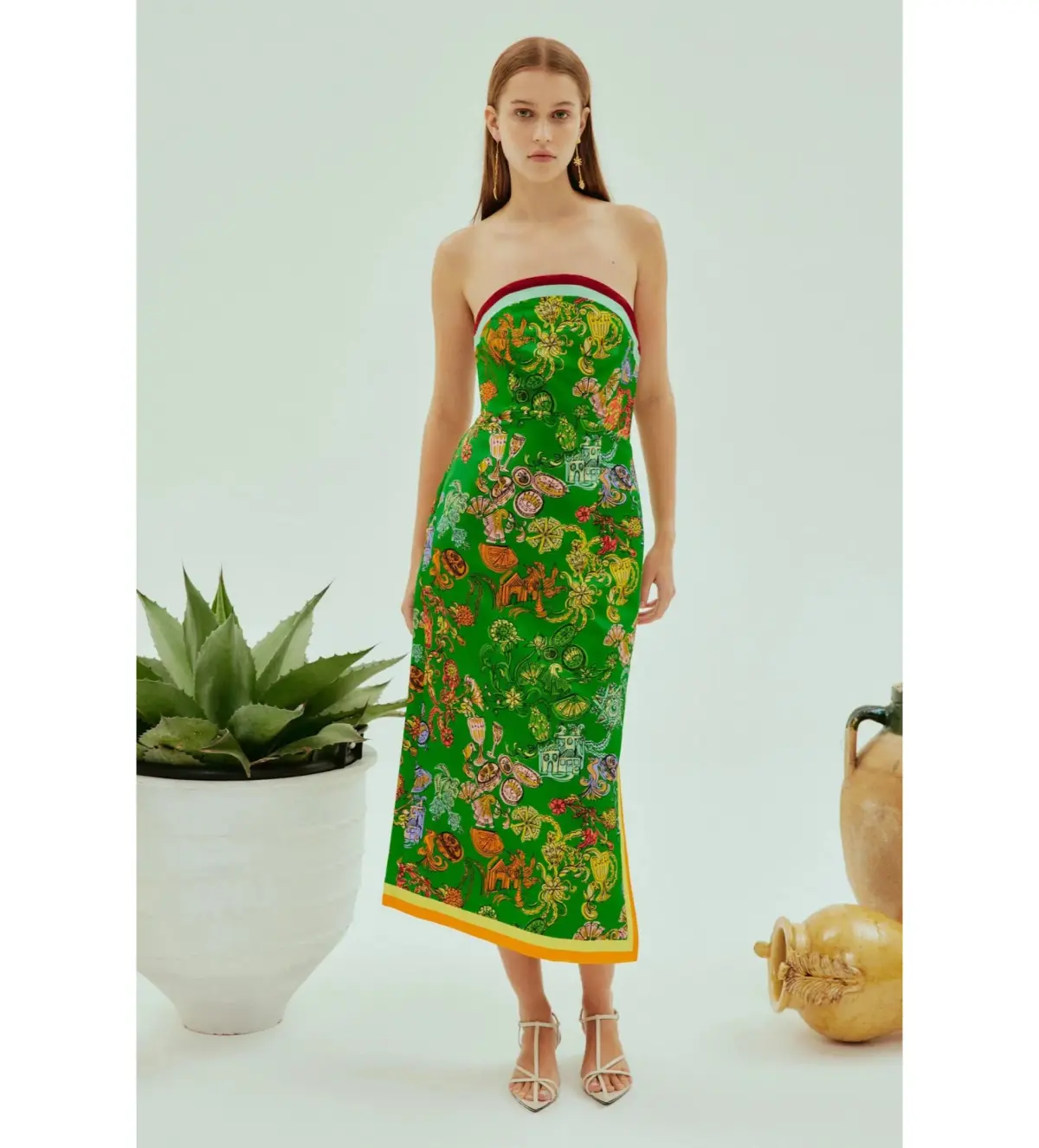 Alemais Fiesta Bodice Midi Dress Green Print Size AU 16 - Image 1