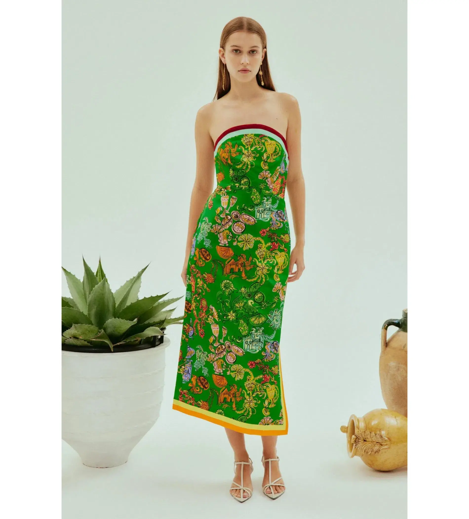 Alemais Fiesta Bodice Midi Dress Green Print Size AU 16 - Image 1
