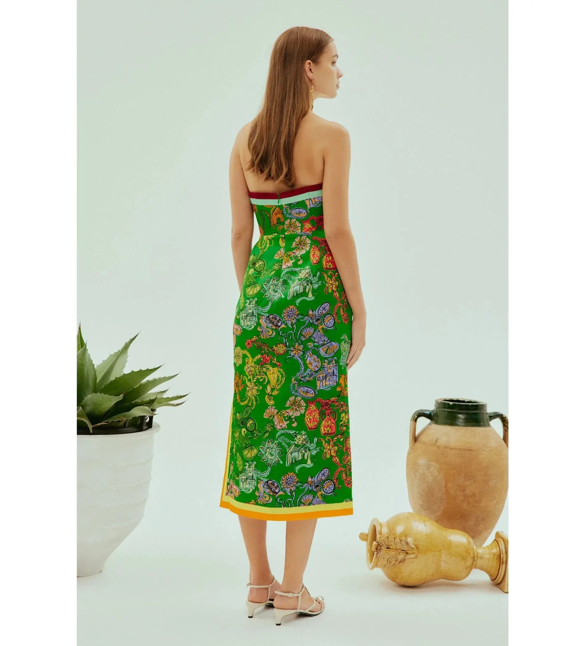 Alemais Fiesta Bodice Midi Dress Green Print Size AU 16 - Image 3