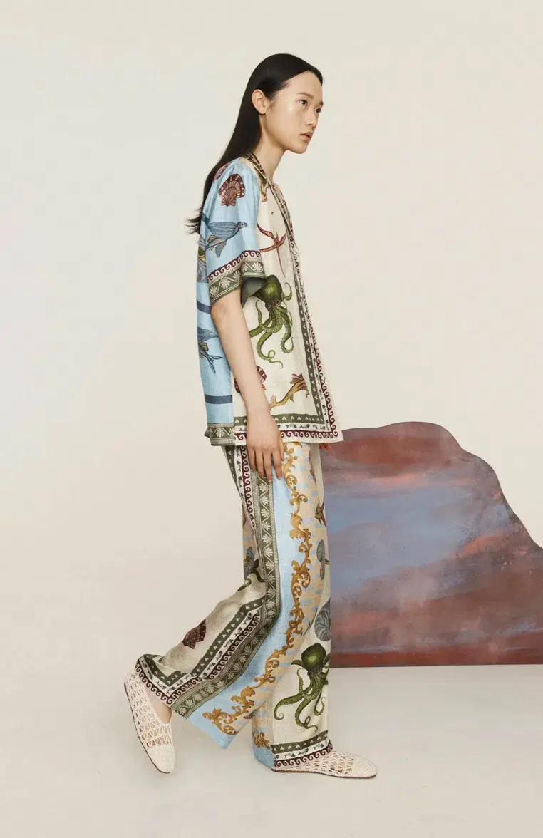 Alemais Bath House Silk Shirt and Pant Set Muliti Size 16 - Image 4