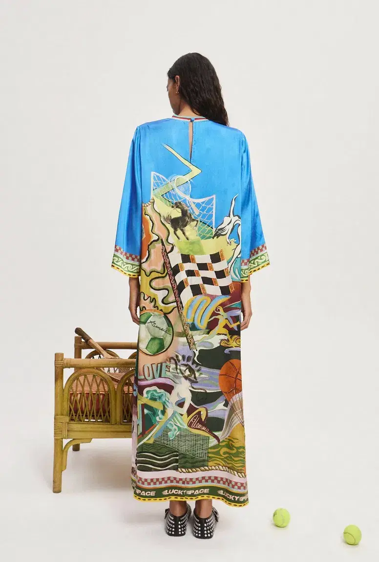 Alemais Lucky Pace Silk Midi Dress Print Size 16 - Image 3