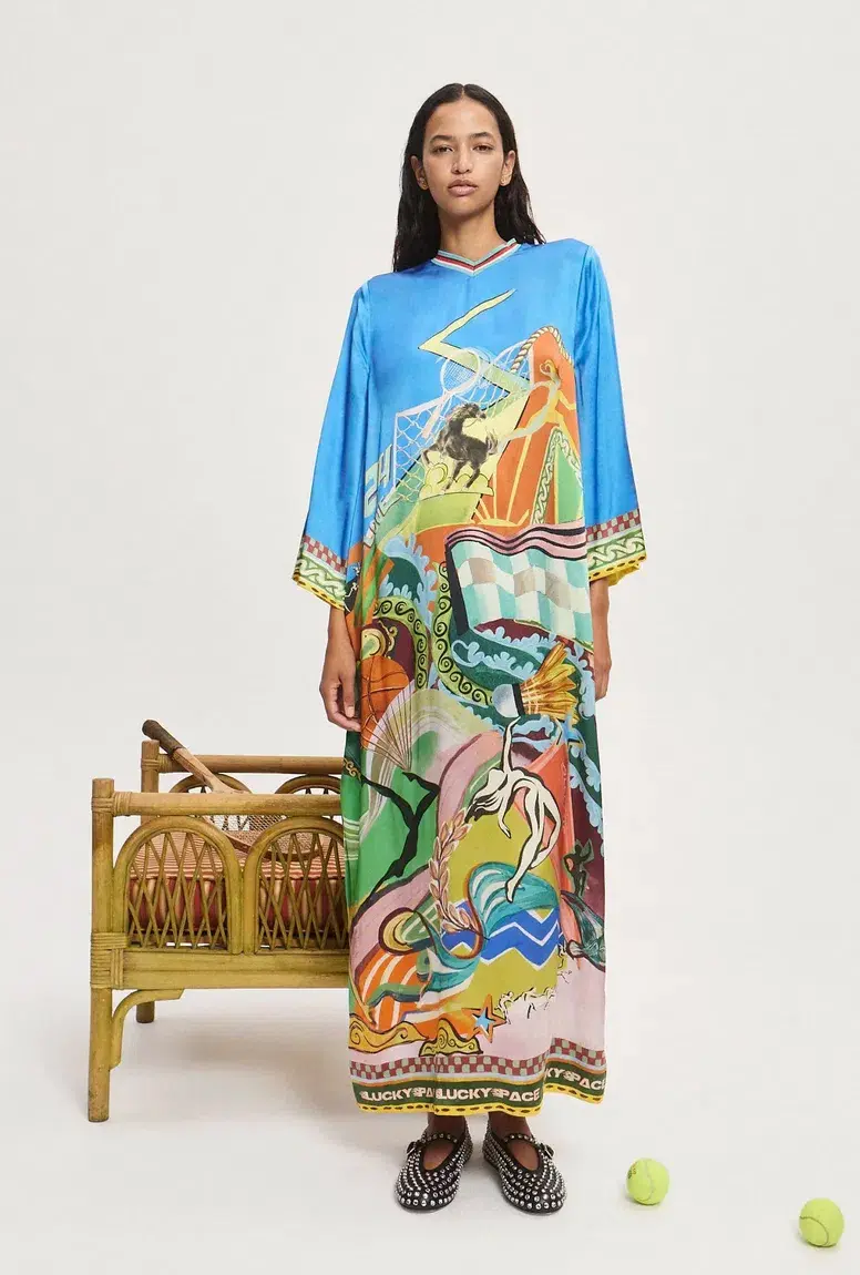 Alemais Lucky Pace Silk Midi Dress Print Size 16 - Image 1