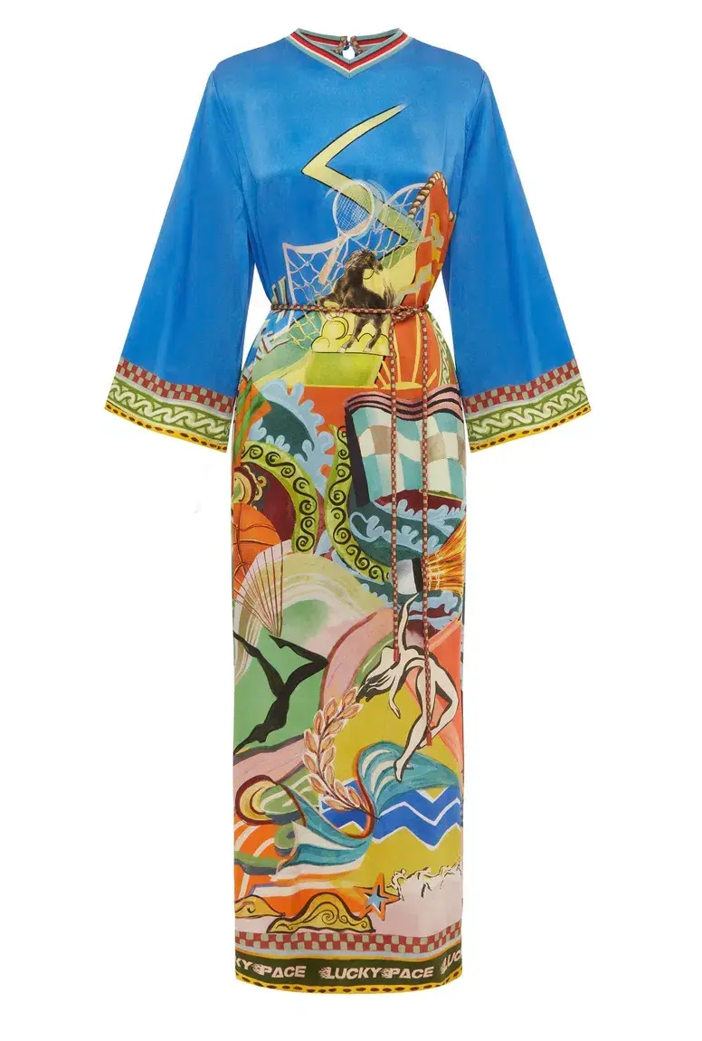 Alemais Lucky Pace Silk Midi Dress Print Size 16 - Image 6