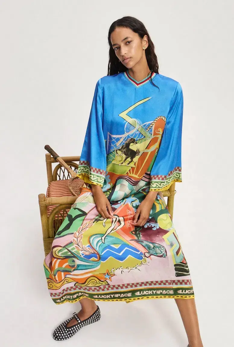 Alemais Lucky Pace Silk Midi Dress Print Size 16 - Image 5
