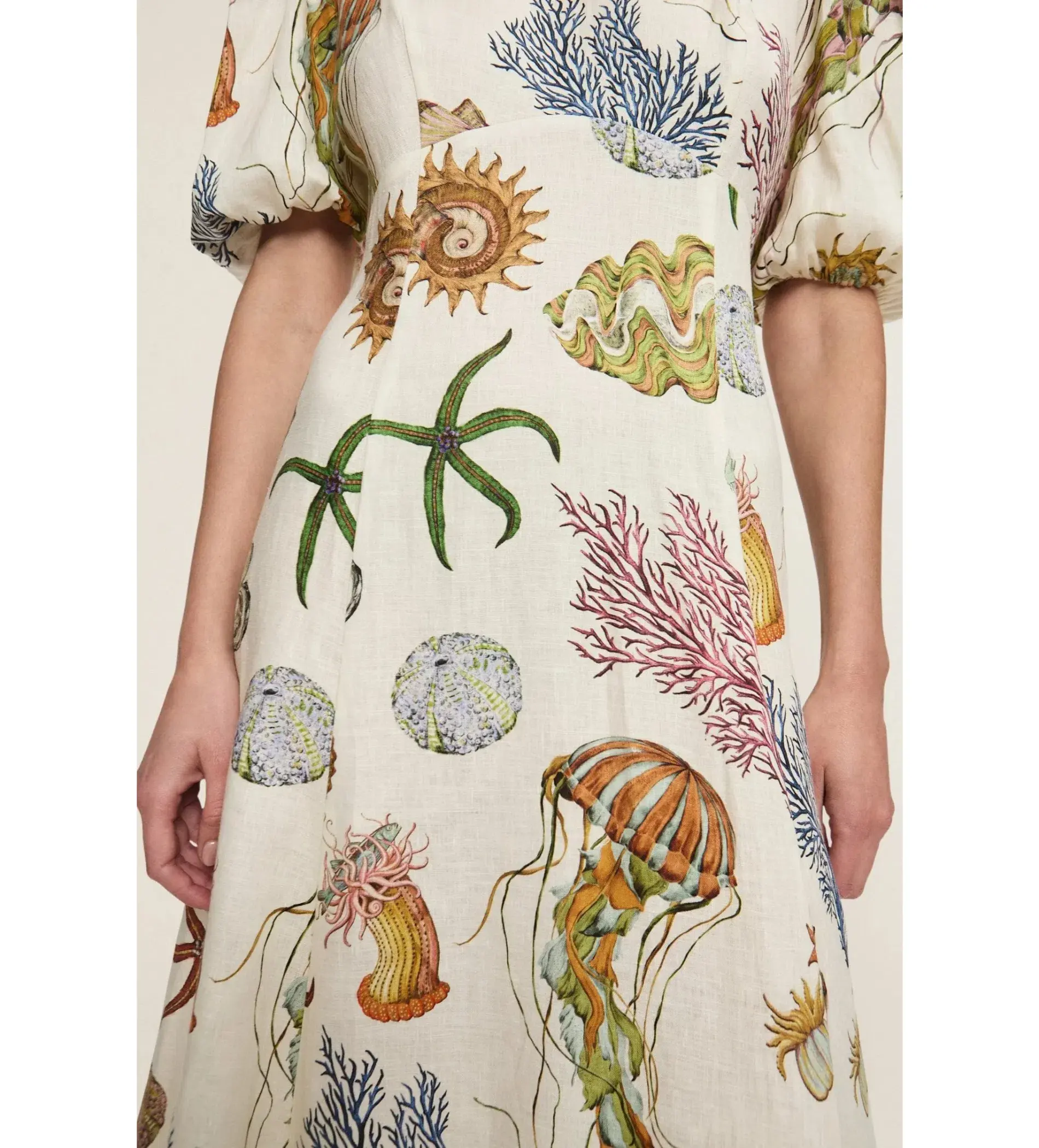 Alemais Sea Midi Dress Cream Print Size AU 16 - Image 4