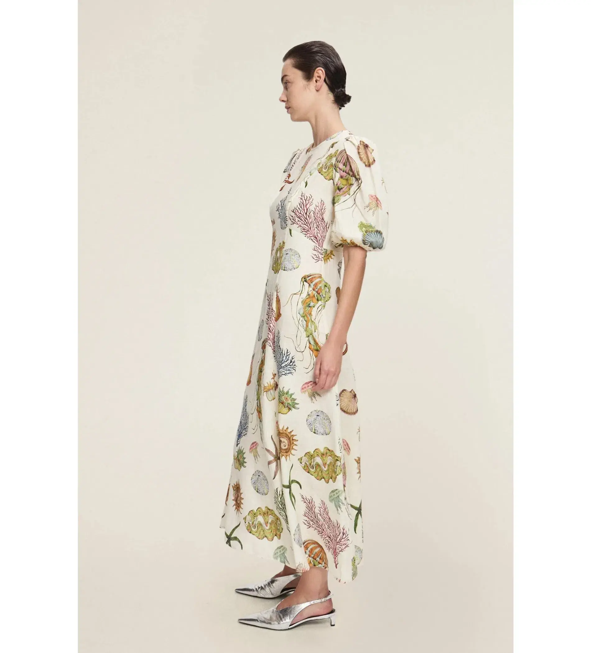 Alemais Sea Midi Dress Cream Print Size AU 16 - Image 2