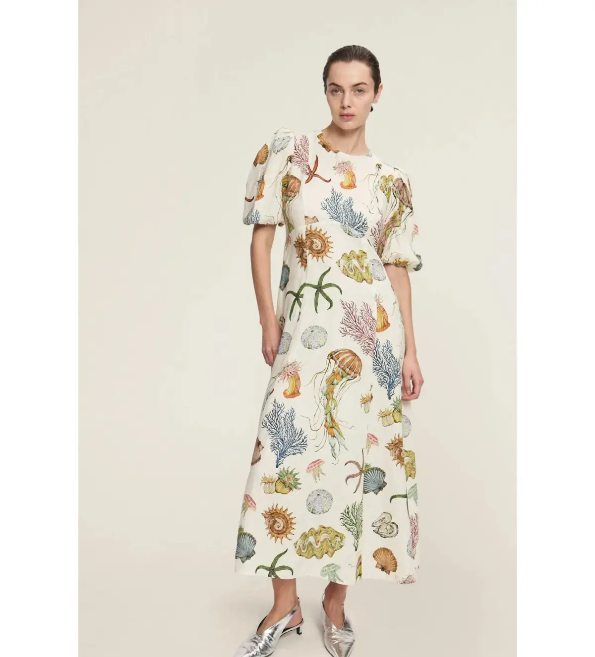 Alemais Sea Midi Dress Cream Print Size AU 16 - Image 1