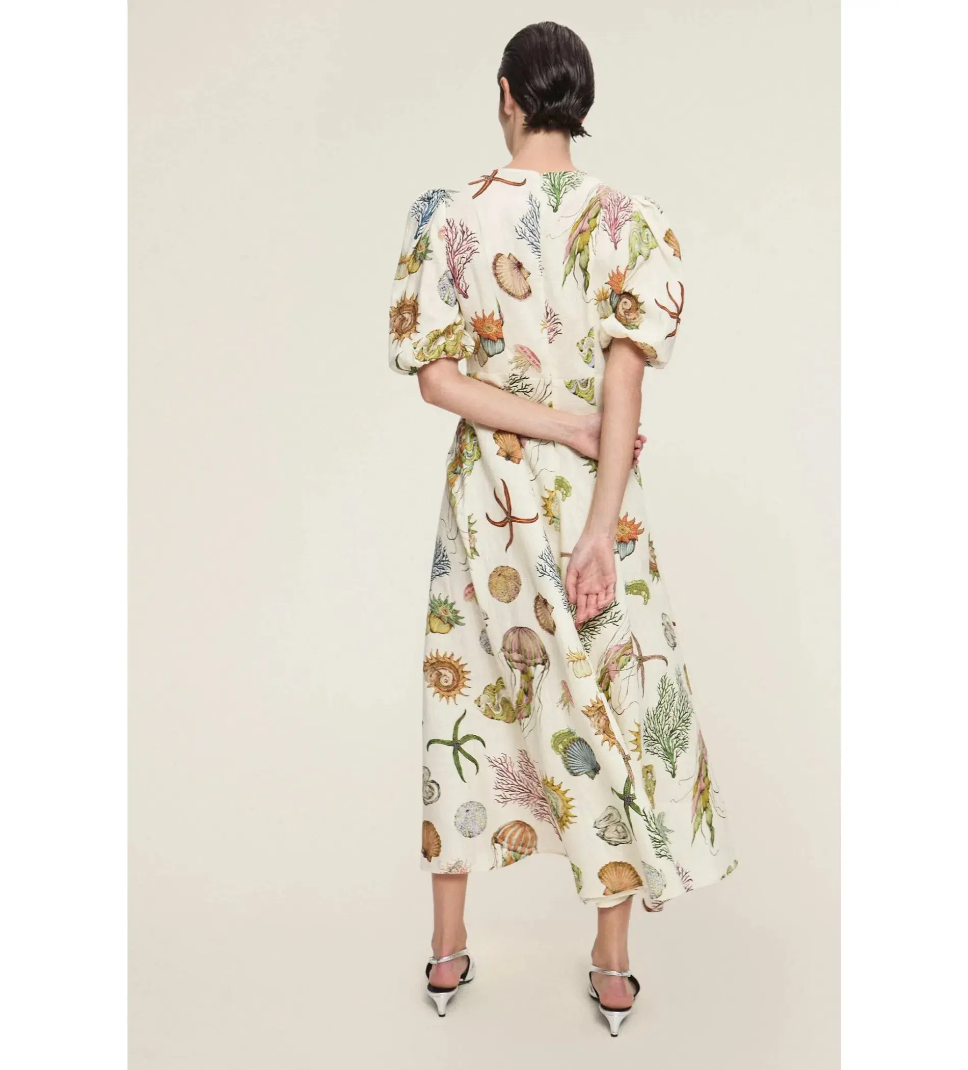 Alemais Sea Midi Dress Cream Print Size AU 16 - Image 3