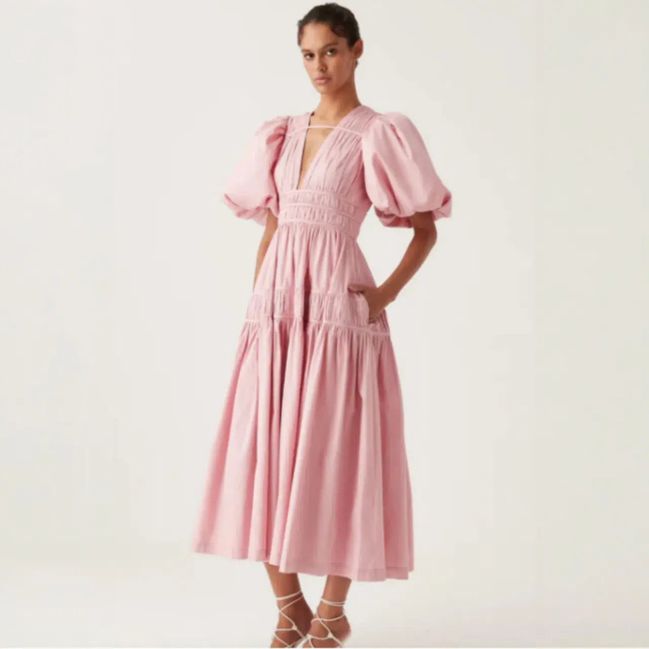 AJE Falling Water Midi Dress Chalk Pink Size AU 10 - Image 3