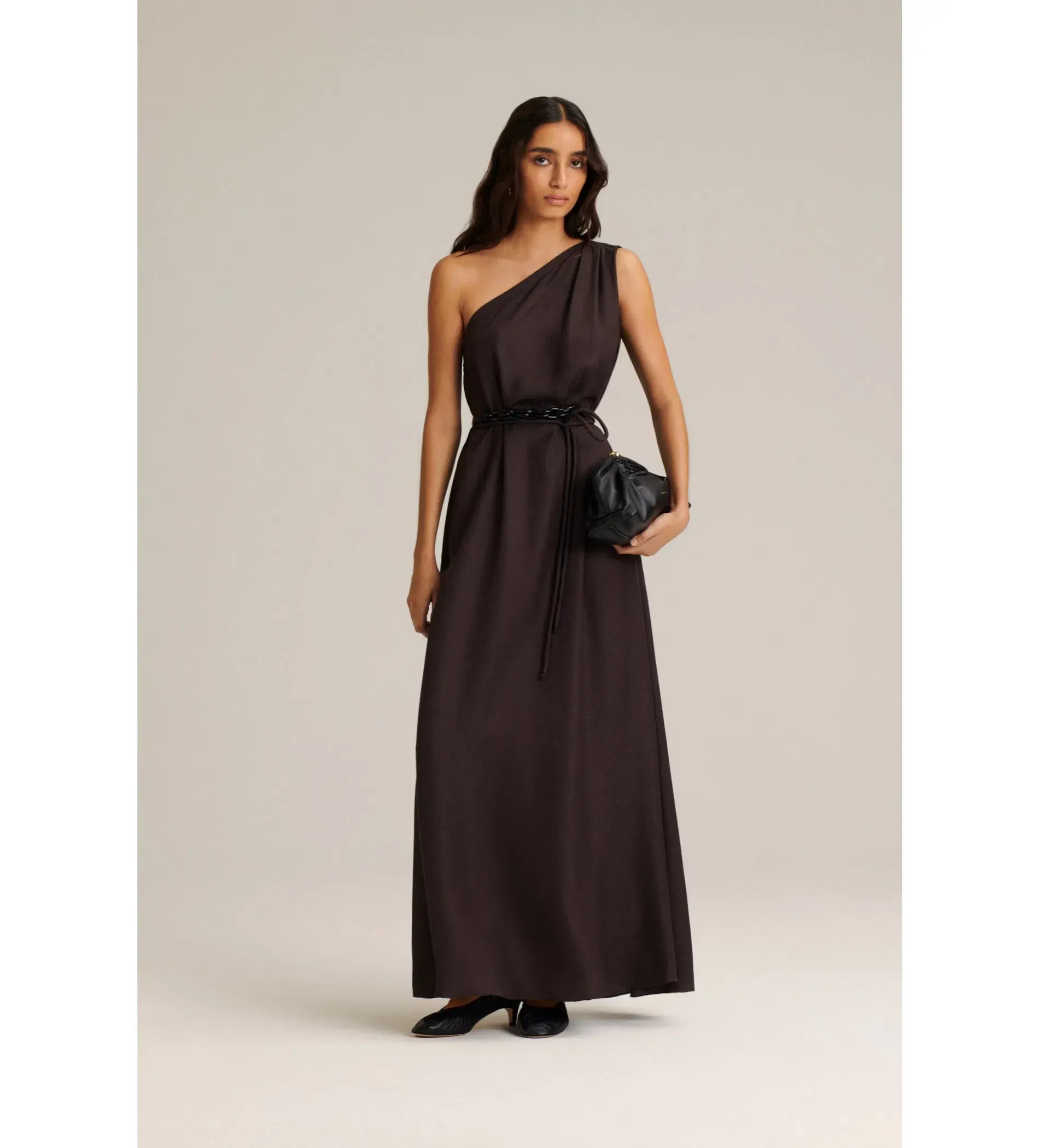 Scanlan Theodore Silk Jacquard One Shoulder Dress Brown Size 6  - Image 1