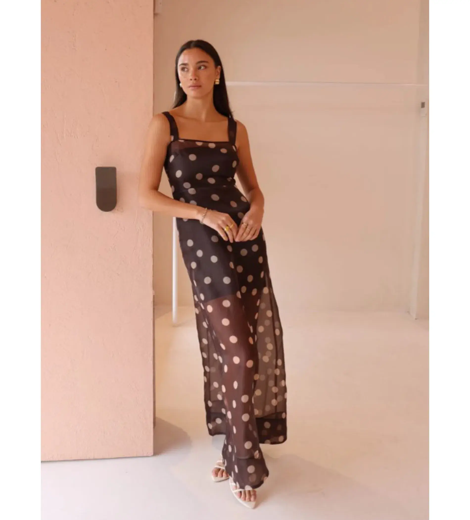By Nicola Goldie Maxi Dress Chocolate Polka Size AU 6 - Image 3